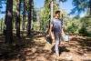 Alexander Ederer carries data collection equipment through the woods